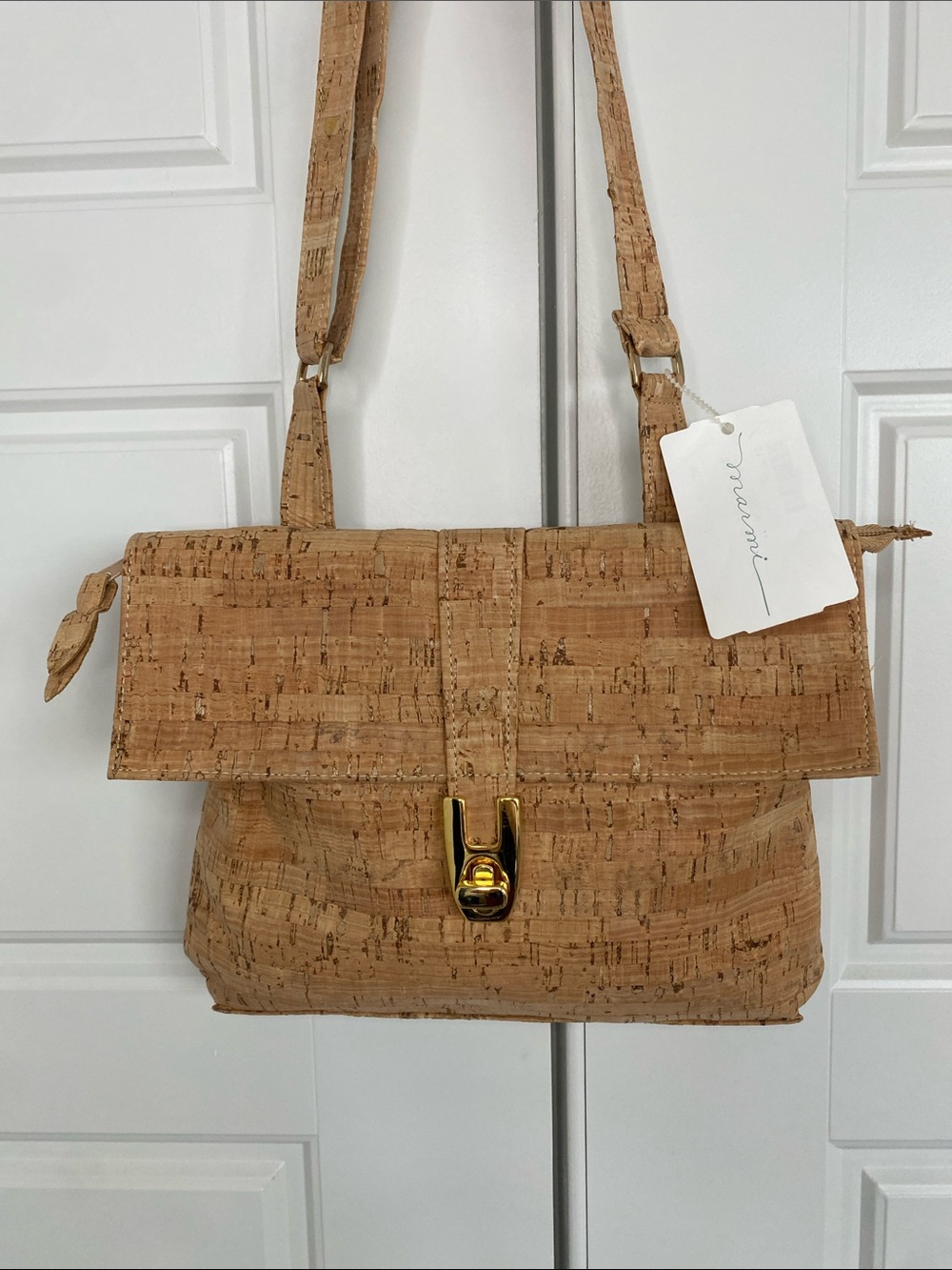 Marmi Natural Cork Shoulder Bag NWT $195 Retail Boho Gold Hardware